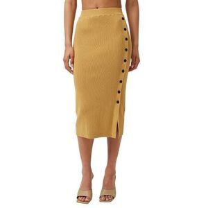 LITA BY CIARA Side Button Rib Organic Cotton Midi Skirt - Iced Coffee Sz XS. B30